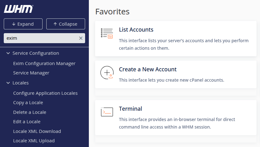 Go to exim configuration manager
